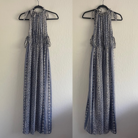 ULLA JOHNSON Augustine Floral Silk Blend Chiffon Boho Halter Maxi Dress Womens 4 - Picture 2 of 9